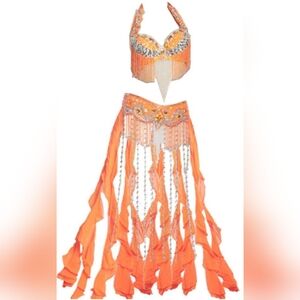 Orange and silver sequin belly dance costume size Medium